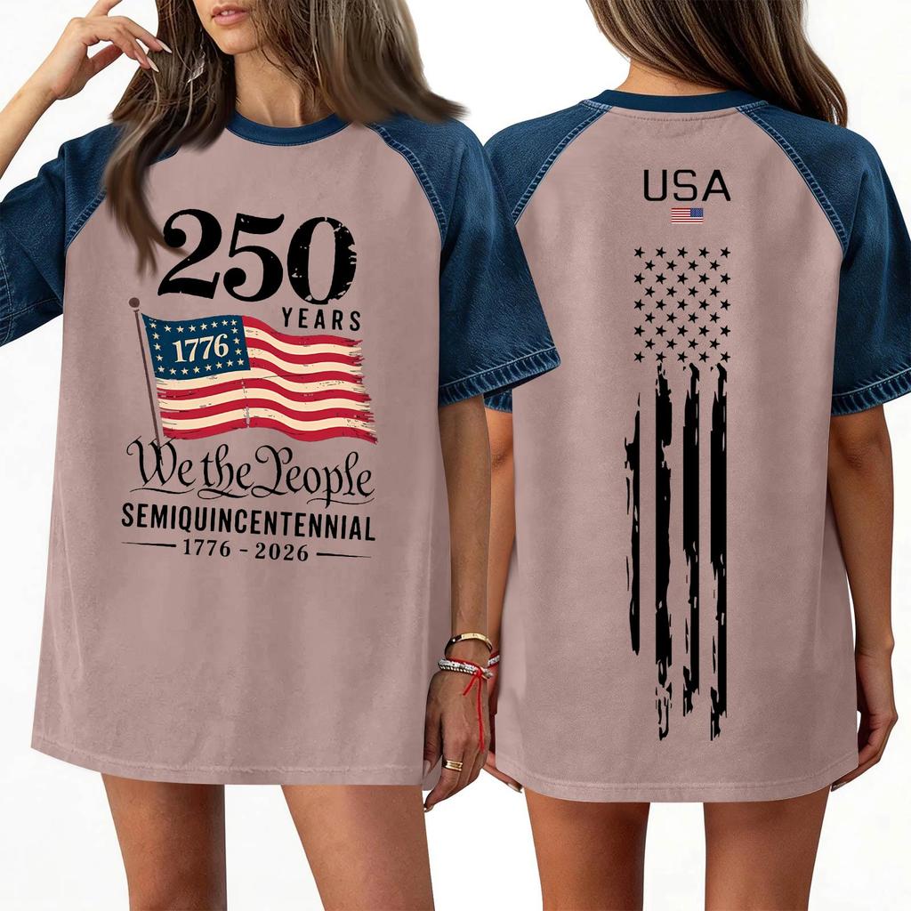 Women's Denim Patchwork Top, Casual Short-sleeved Comfortable T-shirt, Fashionable For Spring And Summer.