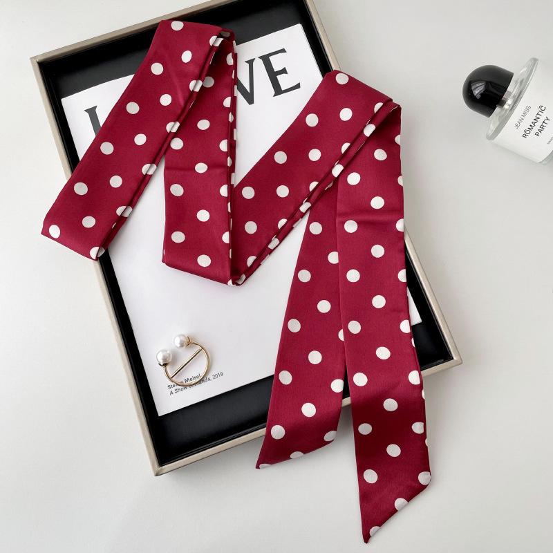 Black Polka Dot Silk Scarf, New Versatile Light Luxury High-end Neck Tie, Shirt Tie Scarf Tie Bag Ribbon Headband