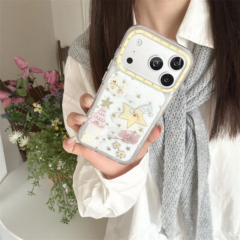 Korean-Japanese Star & Puppy Chain Phone Case for iPhone 16 Pro Max/15 Pro