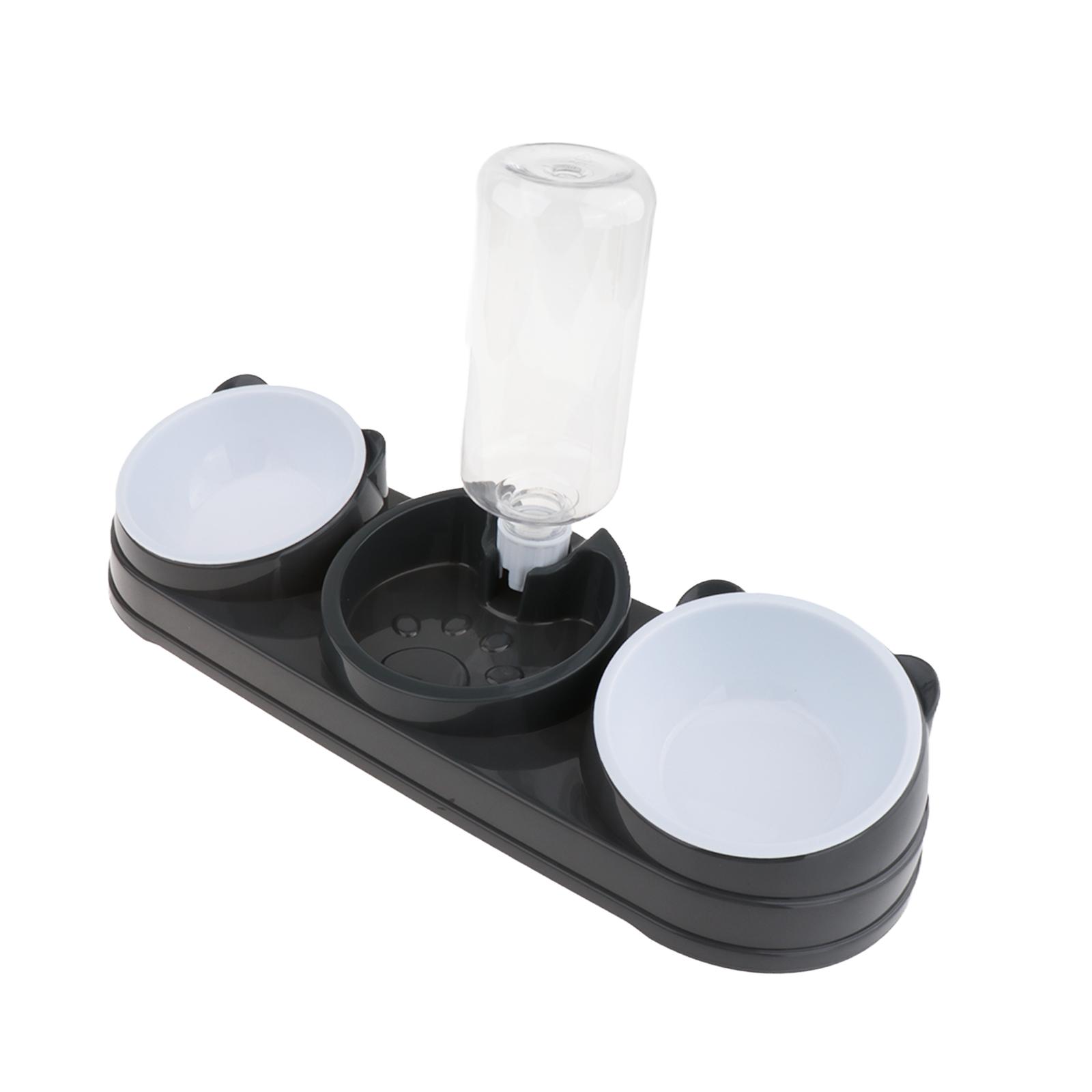 3 in 1 Dog Cat Bowls Pet Feeding Bowls 15°tilted Detachable Raised with Water Dispenser Raised Cat Dish for Puppy Kitten серый