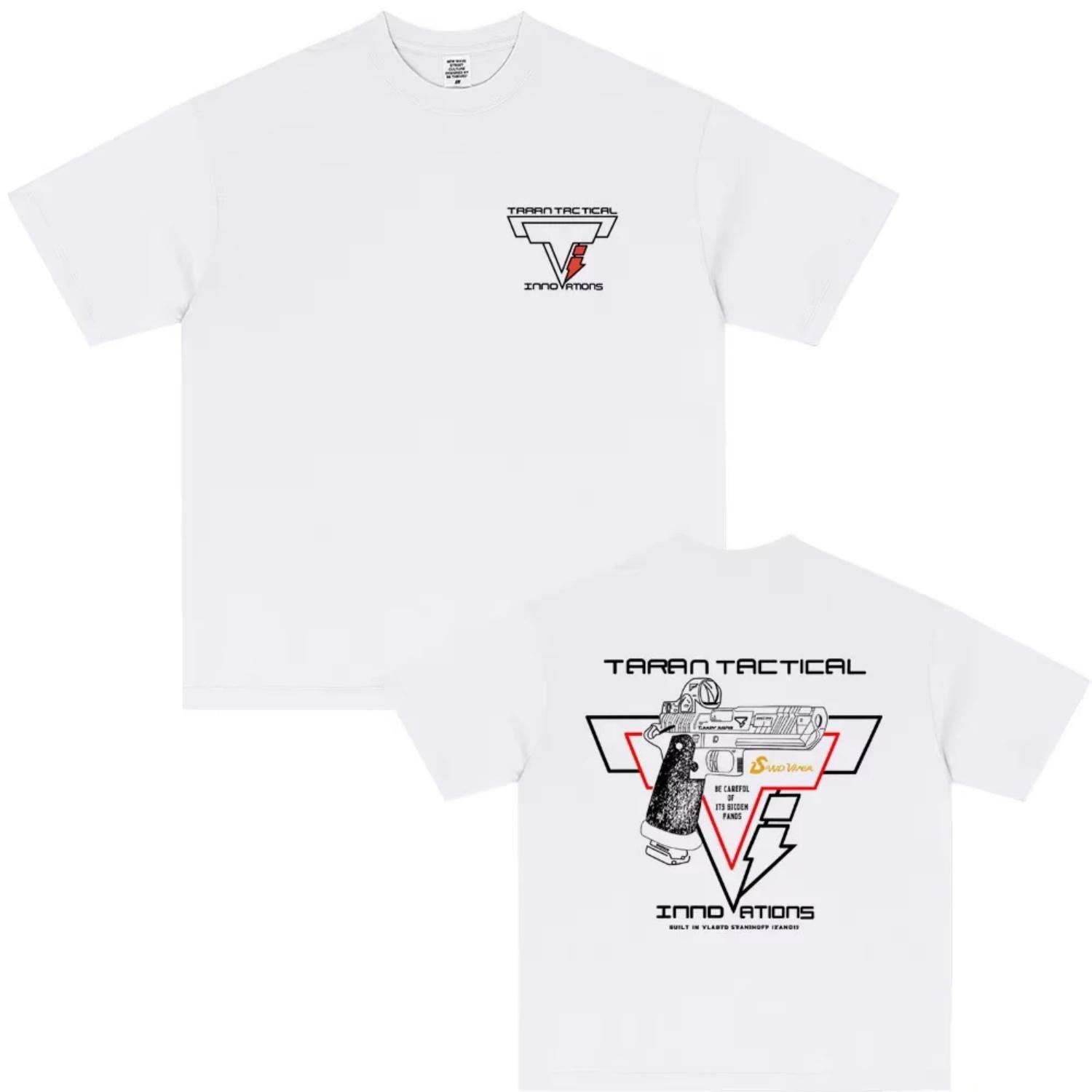 Gun pattern pure cotton Tshirt Streetwear Hip Hop Grunge Mens Summer Short Sleeve Casual Outdoor Adventure Fit S чёрный
