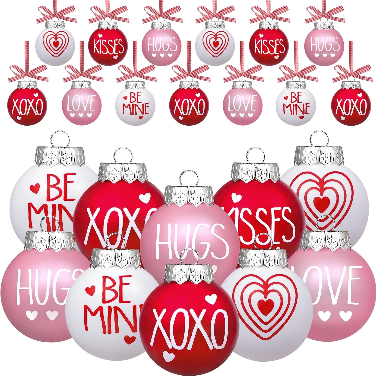 12 Pcs Valentines Day Ball Ornaments - 2.36 Inch Red  Valentines Day Letter Hanging Decorations  Plaid Balls Ornaments For Tree Valentine s Day One Size