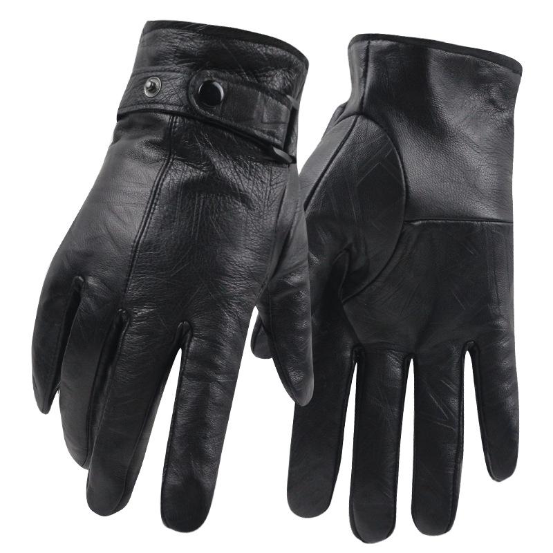 Men's Genuine Leather Winter Gloves - Windproof, Warm Sheepskin with Velvet Lining for Outdoor Sports