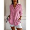 New Single-breasted Pleated Lapel Shirt Women's Solid-color Sleeved Top