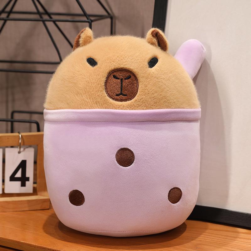 Kawaii 20-60cm Capybara Milchtee Plüschtier Simulation Boba Milchtee Flauschige Puppe Stofftiere Weiches Kuschelkissen Blasen-Lebensmittelspielzeug 20CM