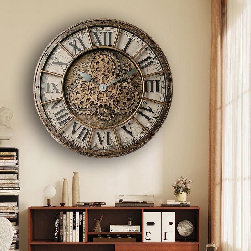 Retro Industrial Wall Clock Gears Wall Watch Minimalist Aesthetic Large Mechanic Clock Silent Luxury Elegant Living Room Watches