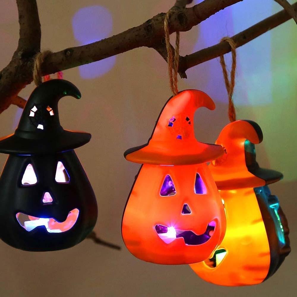 Pure Orange Halloween Pumpkin Lantern Cell Battery Operated Electronic Candle Lamp Kids Adults