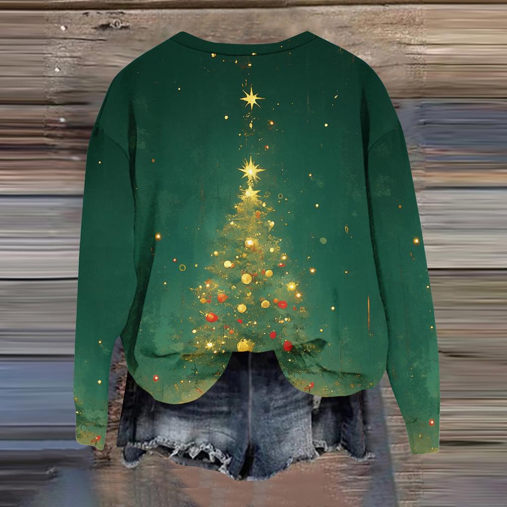 Women's Fashion Printed Long Sleeve Loose Round Neck Sweatshirt Top Fall