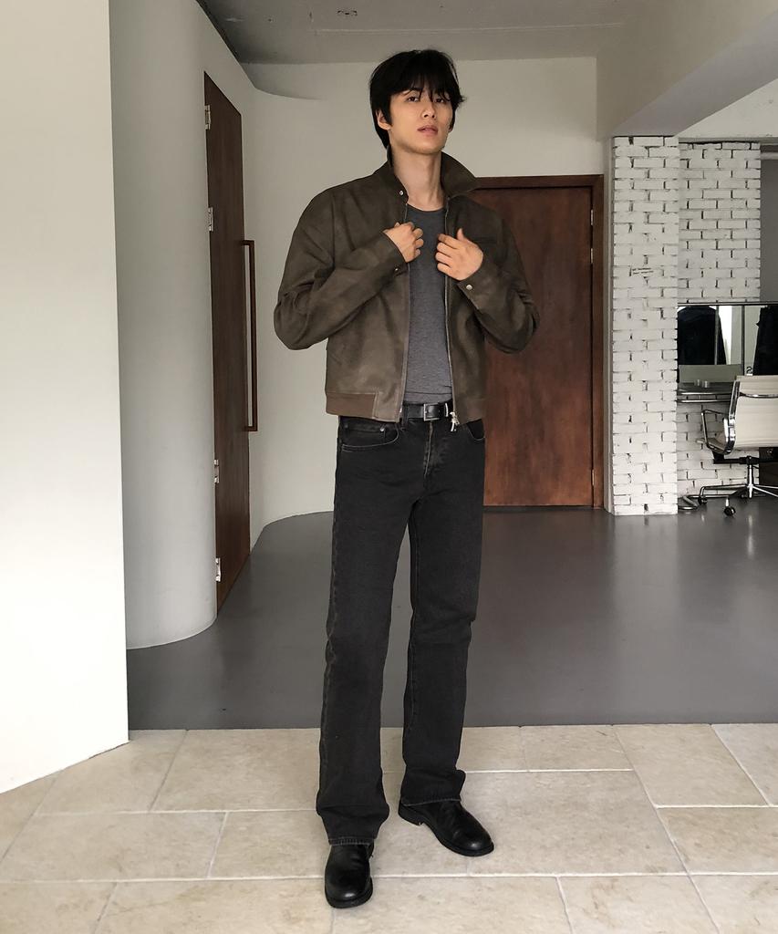 Veste Blouson Col en Cuir Daim THEY_Marron