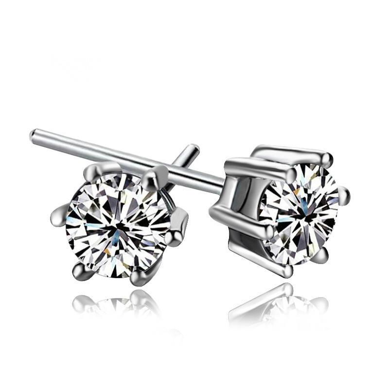 Fashion Classic Six-Claw Stud Earrings Female Minimalist Design High-End Round Zircon Ear Jewelry 925 silver