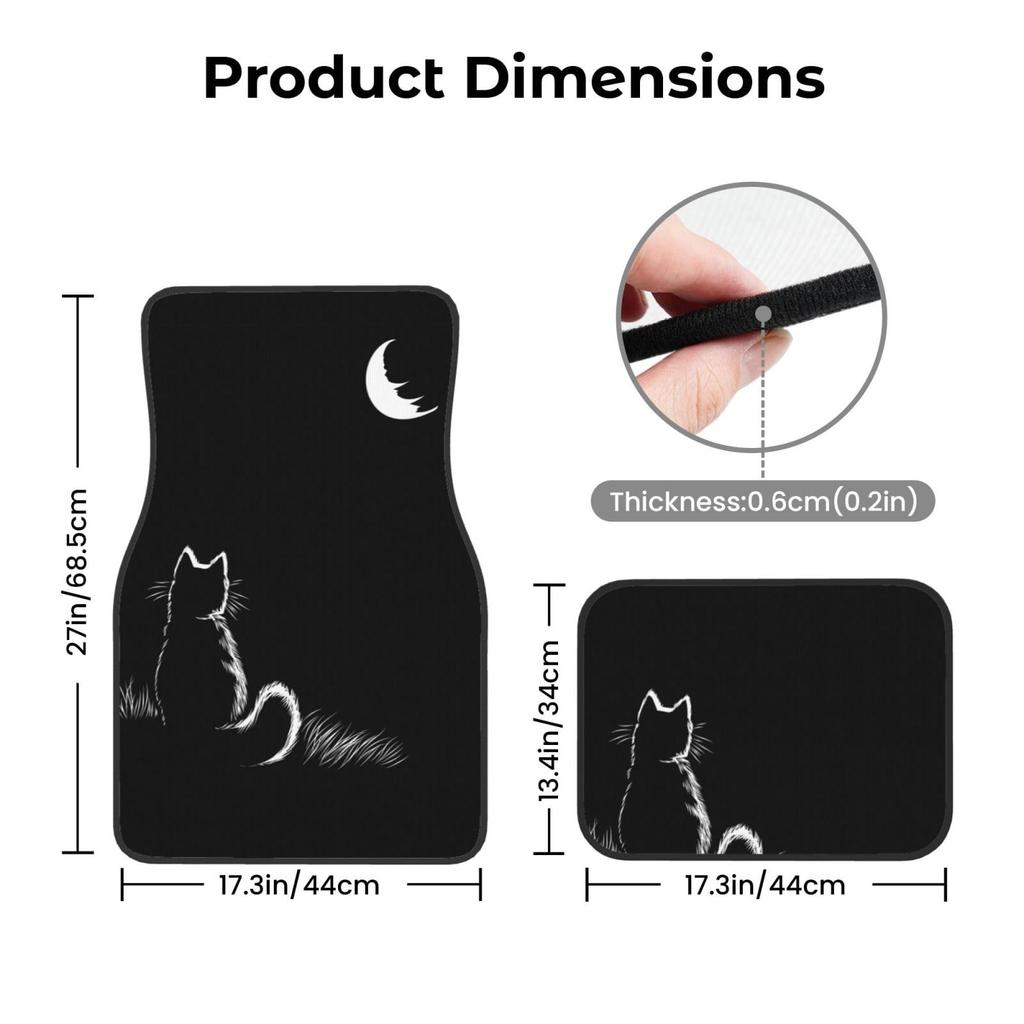 Asamike Light Car Floor Set of Black Cat Car Floor Mats for 2 Front and 2 Fully Easy Suitable for All Seasons Mats, 4, Pattern, Light/Standard Cars,