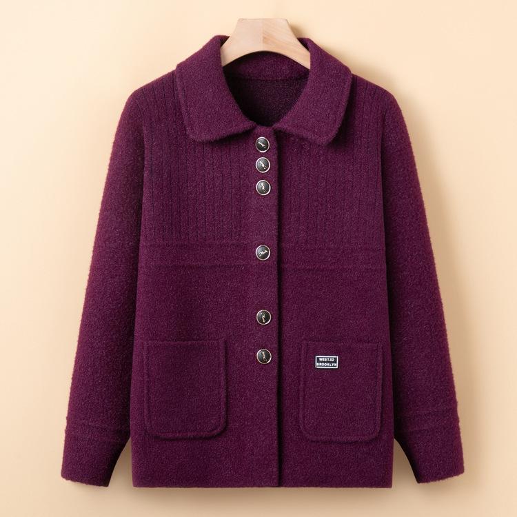 

Вязаный кардиган для пожилых людей на весну и осень, с лацканами, свободный топ, свитер-пальто для среднего и пожилого возраста, новый кардиган 3XL