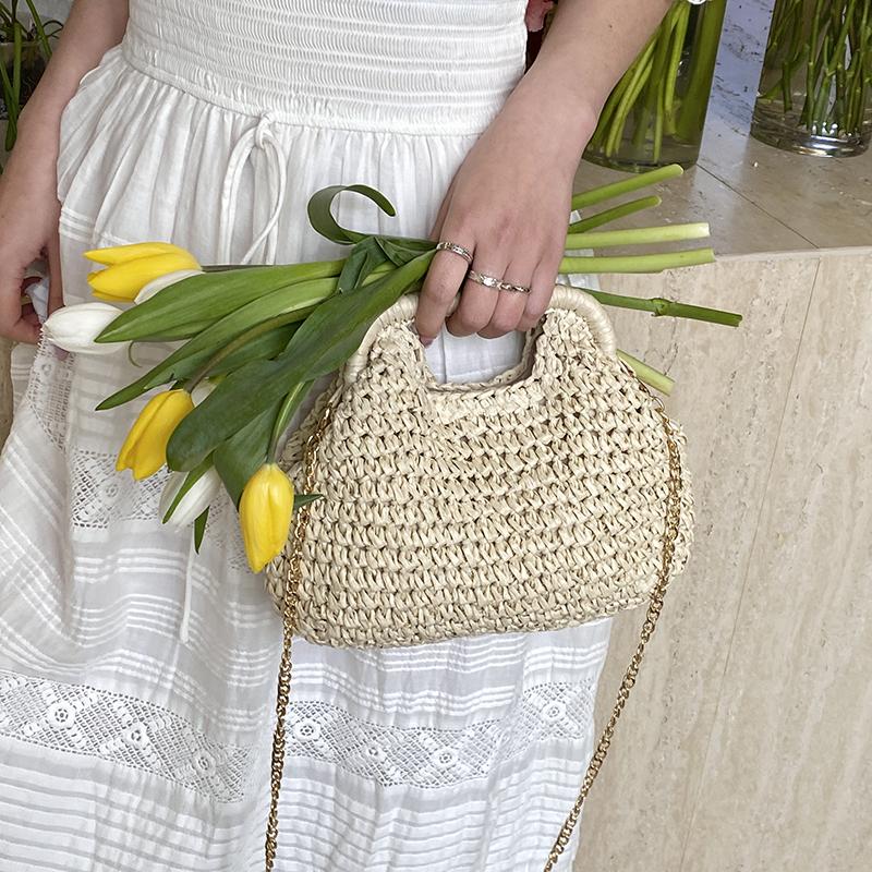 Trendig Vävväska i Halm för Kvinnor Mode Axelväska Mångvägs Crossbody Strandväska för Sommar Utomhus Bröllopsfest Ny
