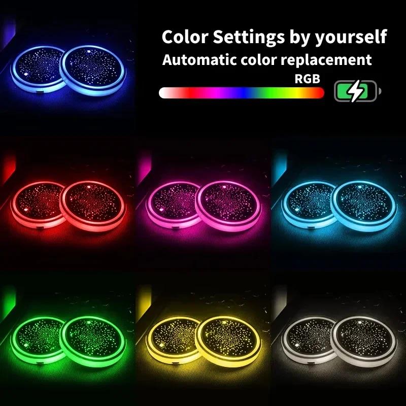 1/2PCS LED Car Cup Holder Lights, Light up Car Coasters for Cup Holders 7 Colors Changing USB Charging Mat Waterproof Cup Pad