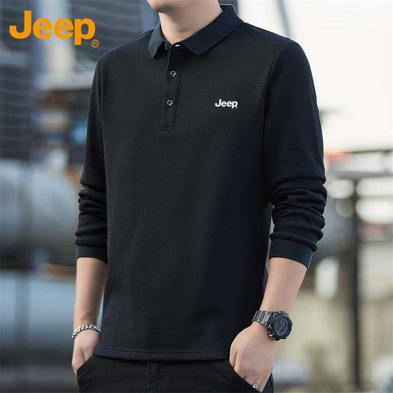 JEEP Men's Loose Fit Long-Sleeve Polo Shirt
