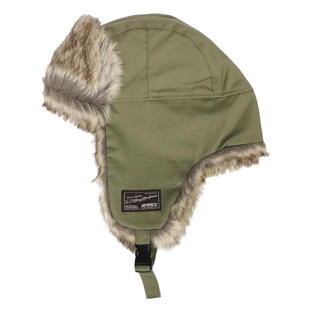 AVIREX Pilot Flight Cap for Men and with Brand Name Military Flight Olive and Khaki One Size Fits 14534200 Cap, Women, Earflaps, Cap, Fur, Green, All,