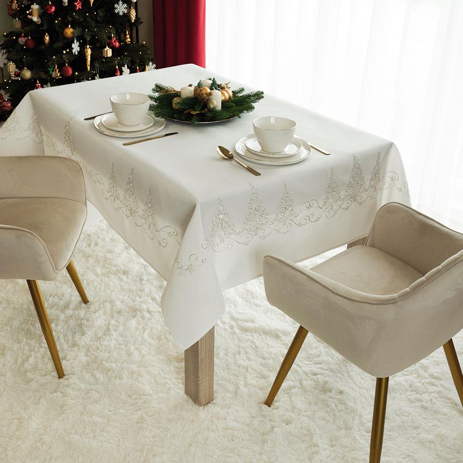 Christmas Sparkle White Christmas Fabric Tablecloth With Embroidery 140x260