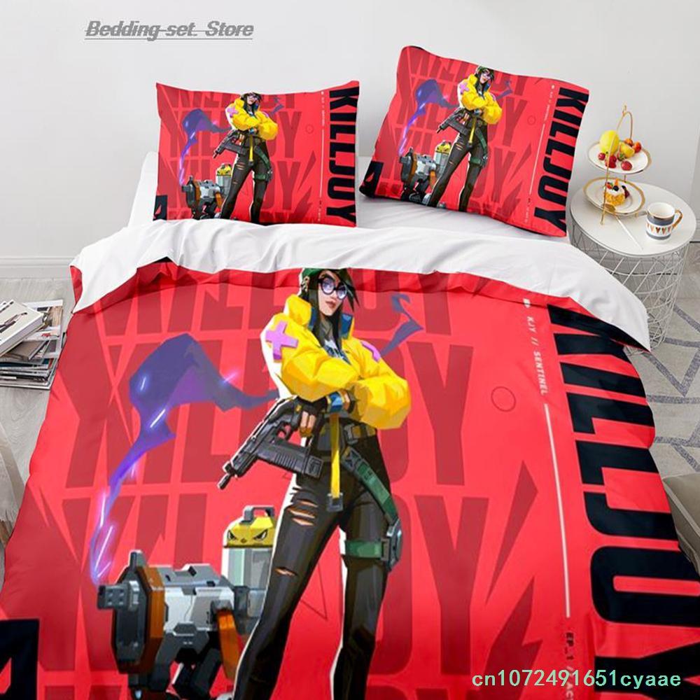 Gaming Valorant Bedding Set Single Twin Full Queen King Size Bed Set Aldult Kid Bedroom Duvetcover Sets 3D Print Anime 030