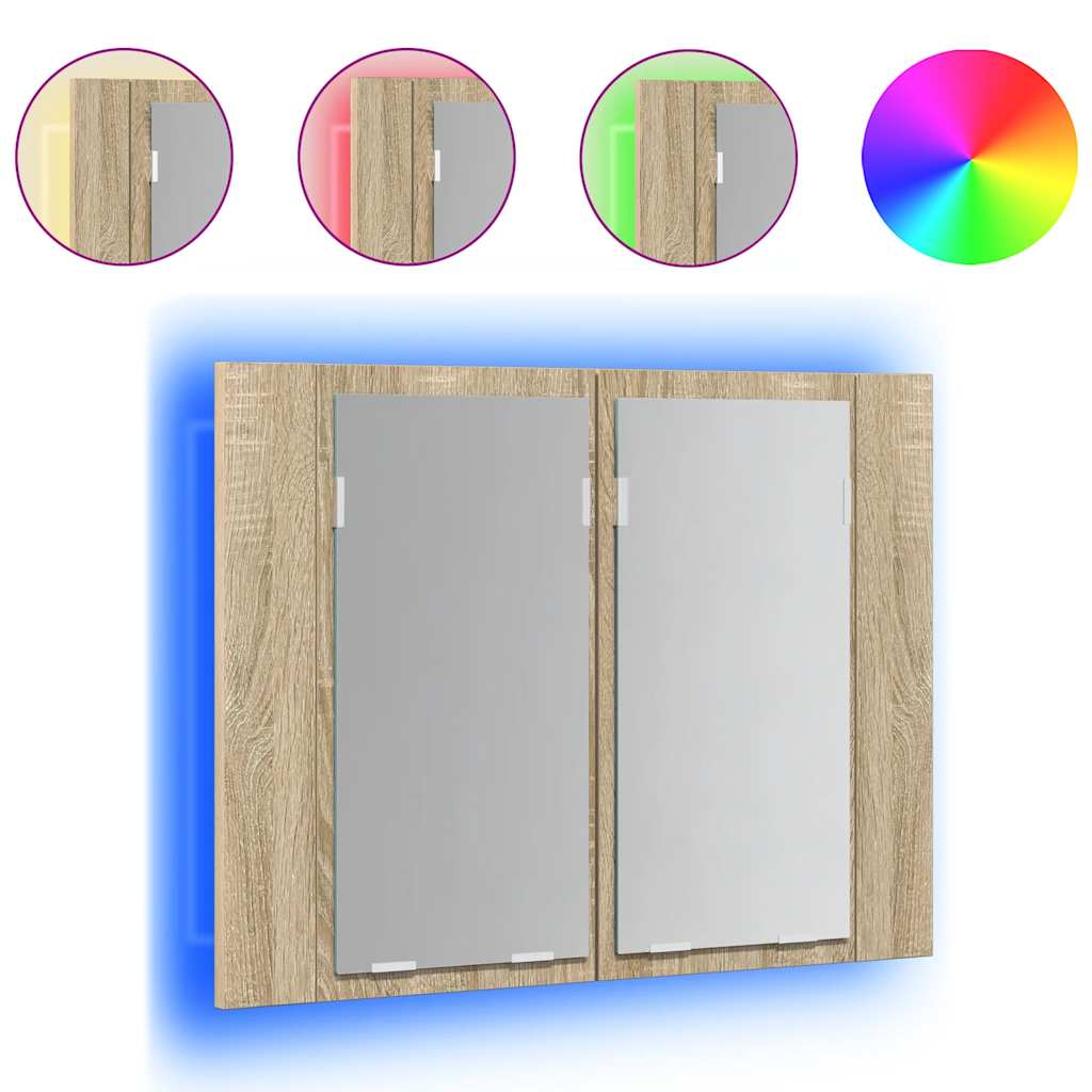 LED Bathroom Mirror Cabinet Sonoma Oak 60 x 12 x 45 cm Acrylic