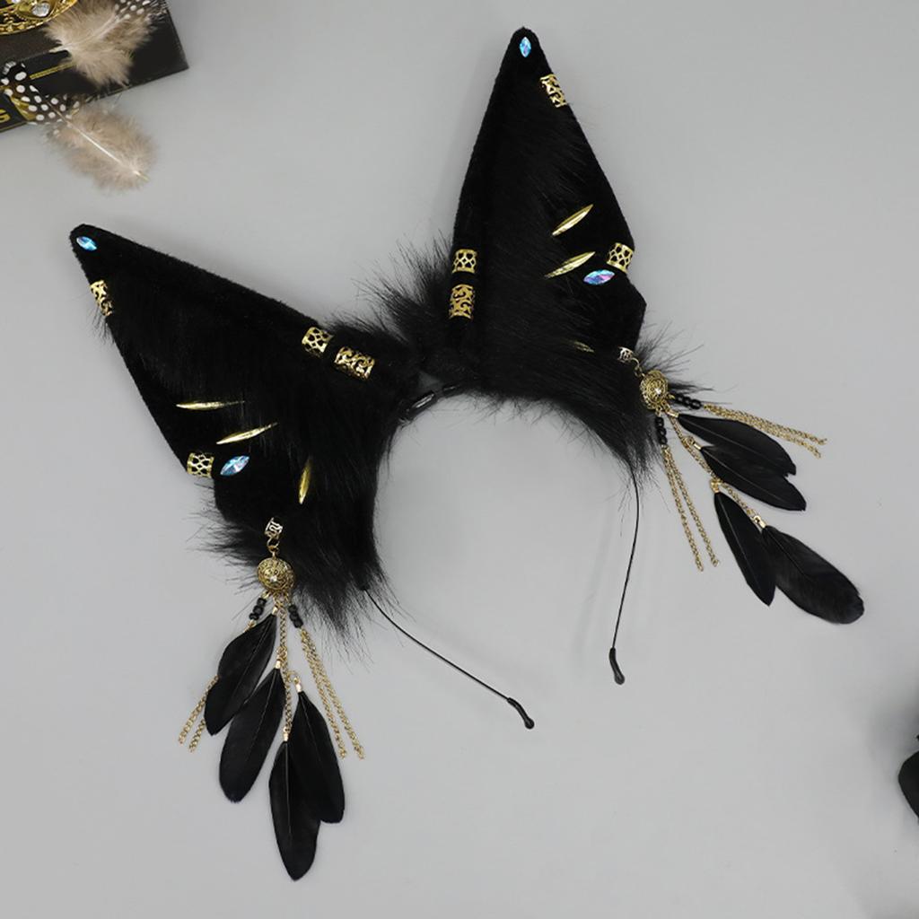 Anime Maid Hairhoop Plush Beast Ear Tassels Headband Cosplay Costume Halloween Party Headdress Girl Comics Show Headwear