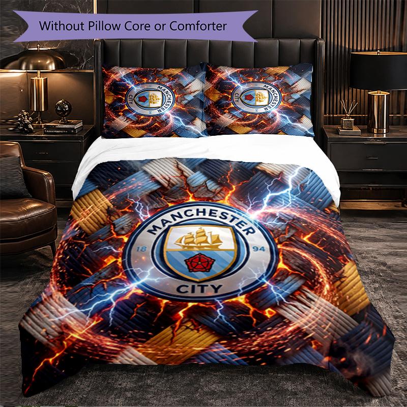 Set Lenzuola Manchester City Modello 3 Pezzi Morbida Copripiumino in Microfibra con Federe per Camera da Letto