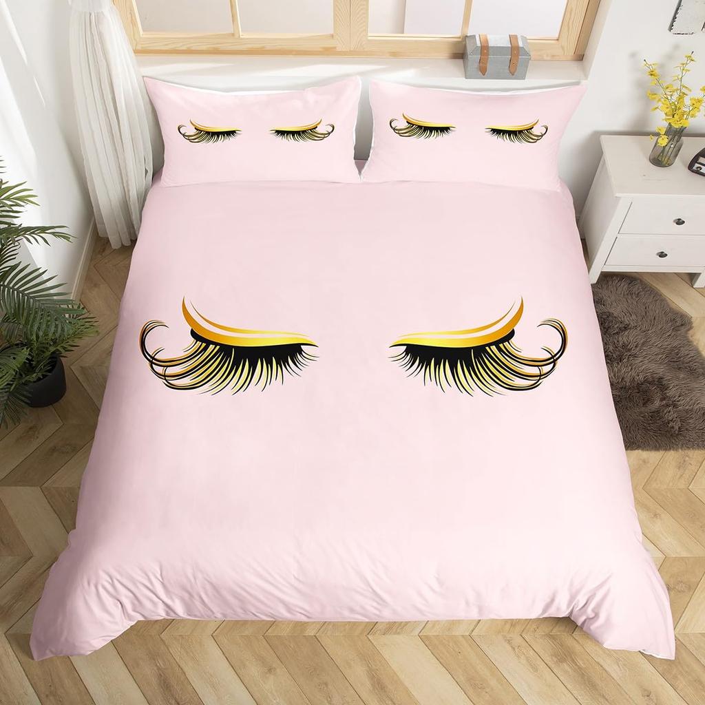 Comforter Eyelash Queen Golden Girl Lashes Bedding Set Gorgeous Priness Style Comforter For Women Girls Esthetician Gift