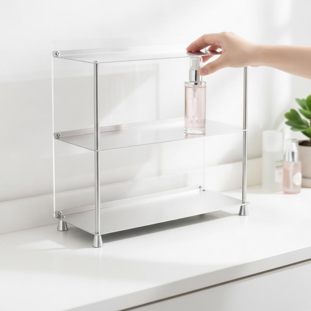 3-Tier Storage Rack Brushed Countertop Organizer with Acrylic Shelves Perfume