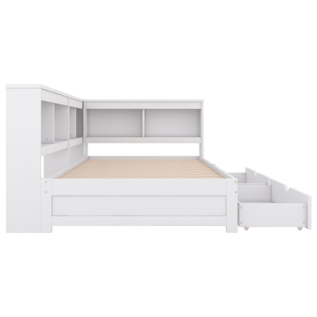 Daybed, 90 x 200 cm, Sofa Bed, Day Bed with Two Drawers, with Socket and 2 USB Ports, Bed with Slatted Frame (without Mattress), Chipboard, White