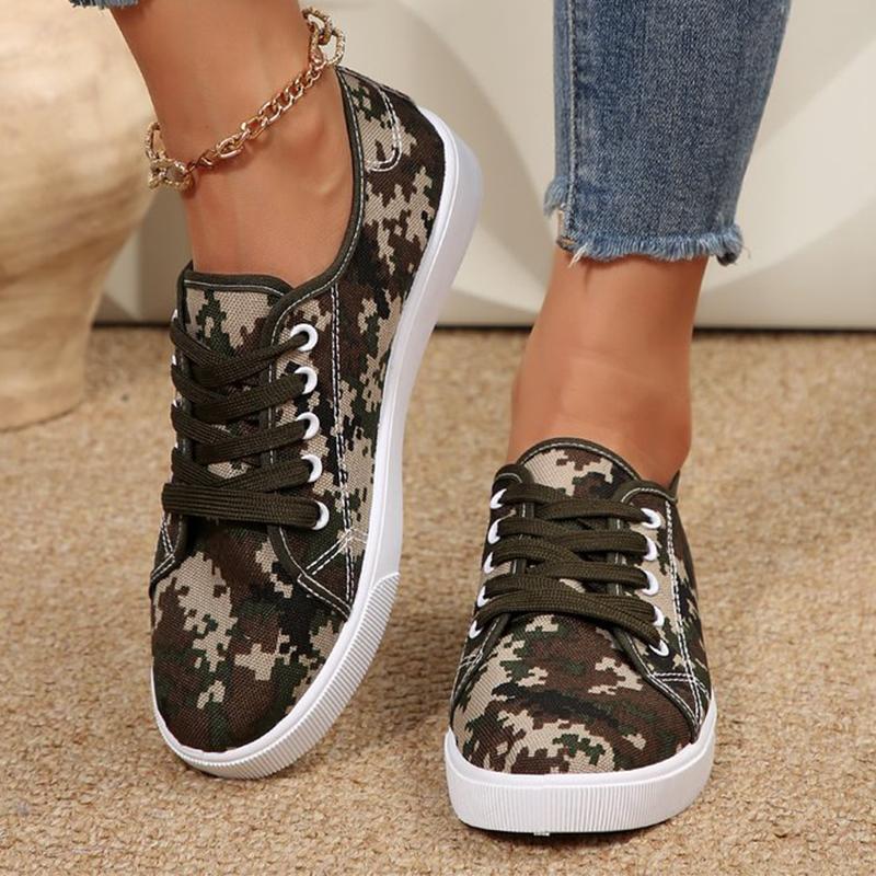 

Fashion Spring Autumn Camouflage Canvas Shoes Women 2025 Low Top Lace Up Sneakers Woman Soft Lightweight Walking Flats Shoes Female 42