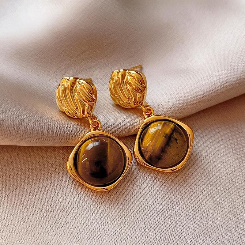Dámské náušnice BLINGBAY Maillard Tiger Eye Stone Geometrické náušnice Módní Lehké Luxusní Retro Náušnice Špičkové univerzální náušnice Šperky Dárky