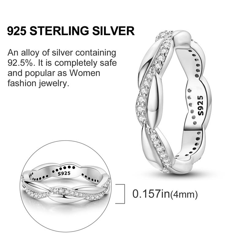 Rings For Women 925 Silver Color Zircon Winding Romantic Ring Finger Beaded Luxury Jewelry Original Engagement Wedding Gift