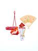 Kimono Shrine Visiting Food Set for Hood Amulet Suehiro 4 Piece Comes with Cosmetic Box [Kyoto Town] Girls, Pink, (Hat), Bib, Bag, Fan, Set, [Baby