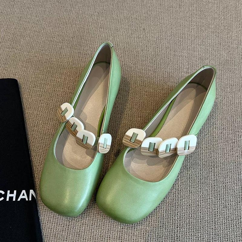 Sheepskin Version~ Genuine Leather Retro Mary Jane Shoes Women's Round Head Versatile Commuter Gold Buckle Shoes Shoes Light Mouth Small Leather Shoes