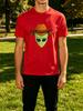 Cowboy Hat Wearing Green Alien Head Funny Cartoon Art Graphic Unisexs Crew Neck Short Sleeve Tee Casual Daily Soft Basic Wear Top