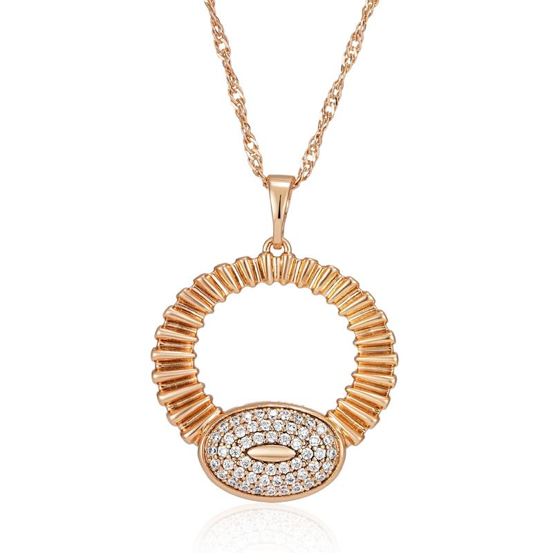 Fashion Glossy Shiny Natural Zircon Big Pendant Necklace For Women Rose Gold Color Daily Fine Accessories Jewelry