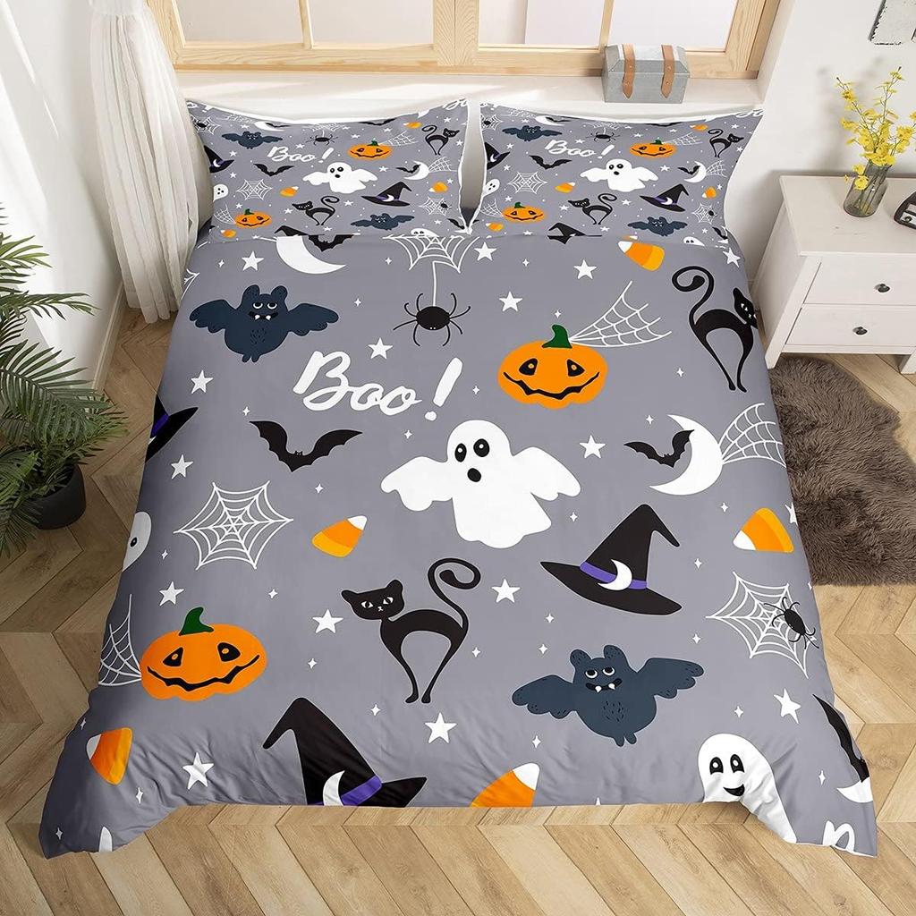Comforter Cute Halloween Cat Mystery Castle Bedding Set For Kids Teen Microfiber Misty Forest Bat Queen Bedclothes