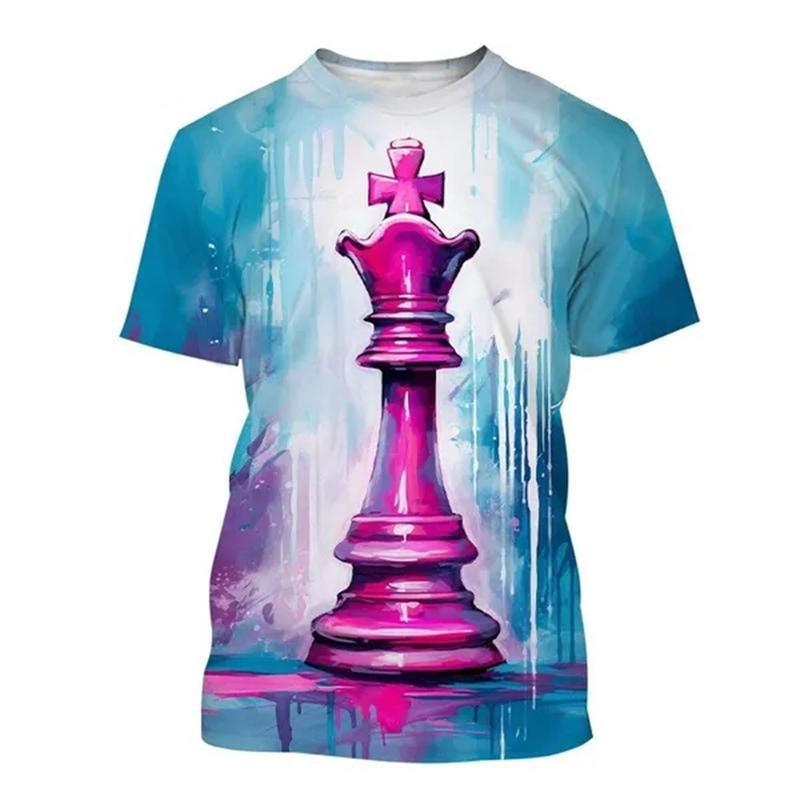 

Футболка с принтом шахматной 3D-графики для мужчин и женщин, повседневная одежда, удобная уличная одежда с круглым вырезом и коротким рукавом, свободные футболки, топы 6XL