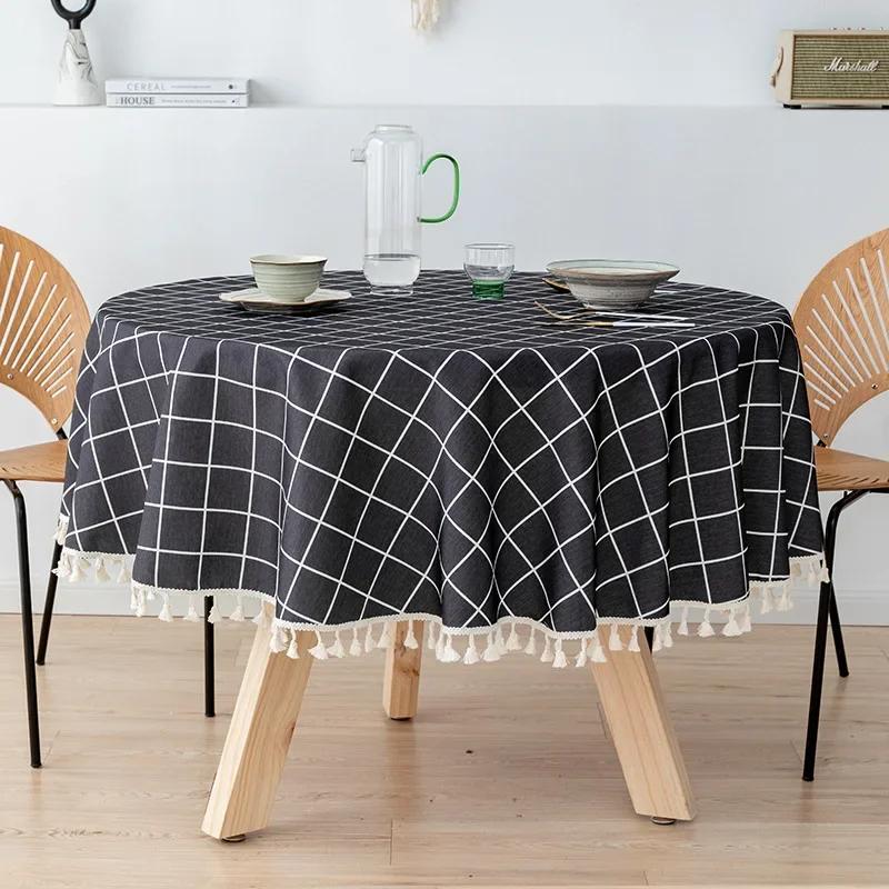Modern Minimalist Linen Solid Round Tablecloth Handmade Lace Thickened Table Cloth Waterproof Dustproof Table Cover