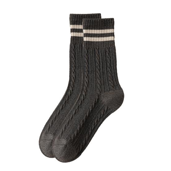 1 Pair Women Socks Ribbed Cuffs Twist Textures Sweat-absorbent Elastic Socks Autumn Winter Mid-tube Thick Warm Socks