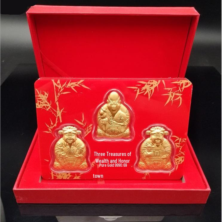 Five Blessings Golden Ornament: Wealth, Fortune, Longevity, Happiness, Prosperity - Luxury Chinese Gift Box for Bank & Insurance Gifts