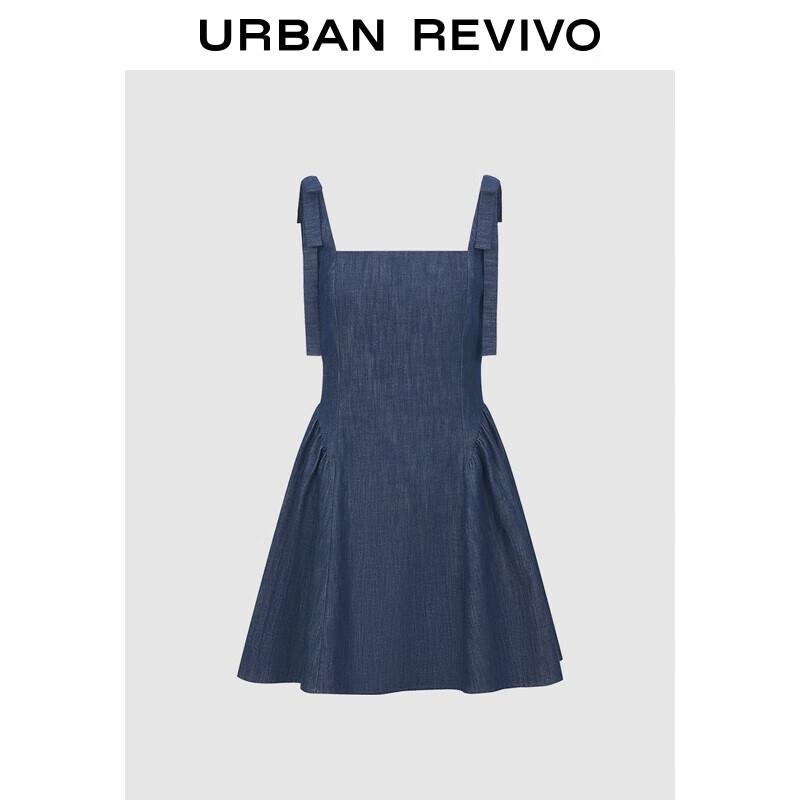 UR 2025 Summer Simple Bow Denim Dress for Women XS