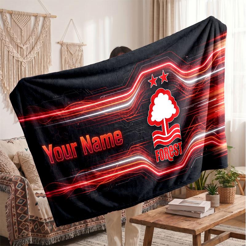 Coperta Personalizzata in Pile Nottingham Forest con Logo Calcio, Testo Nome Personalizzato Morbida Calda Coperta da Divano per la Casa
