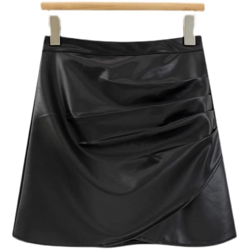 Women's Brown PU Leather Midi A-Line Skirt - Autumn/Winter Style, Plus Size, Hip-Hugging, Pairs Perfectly with Boots