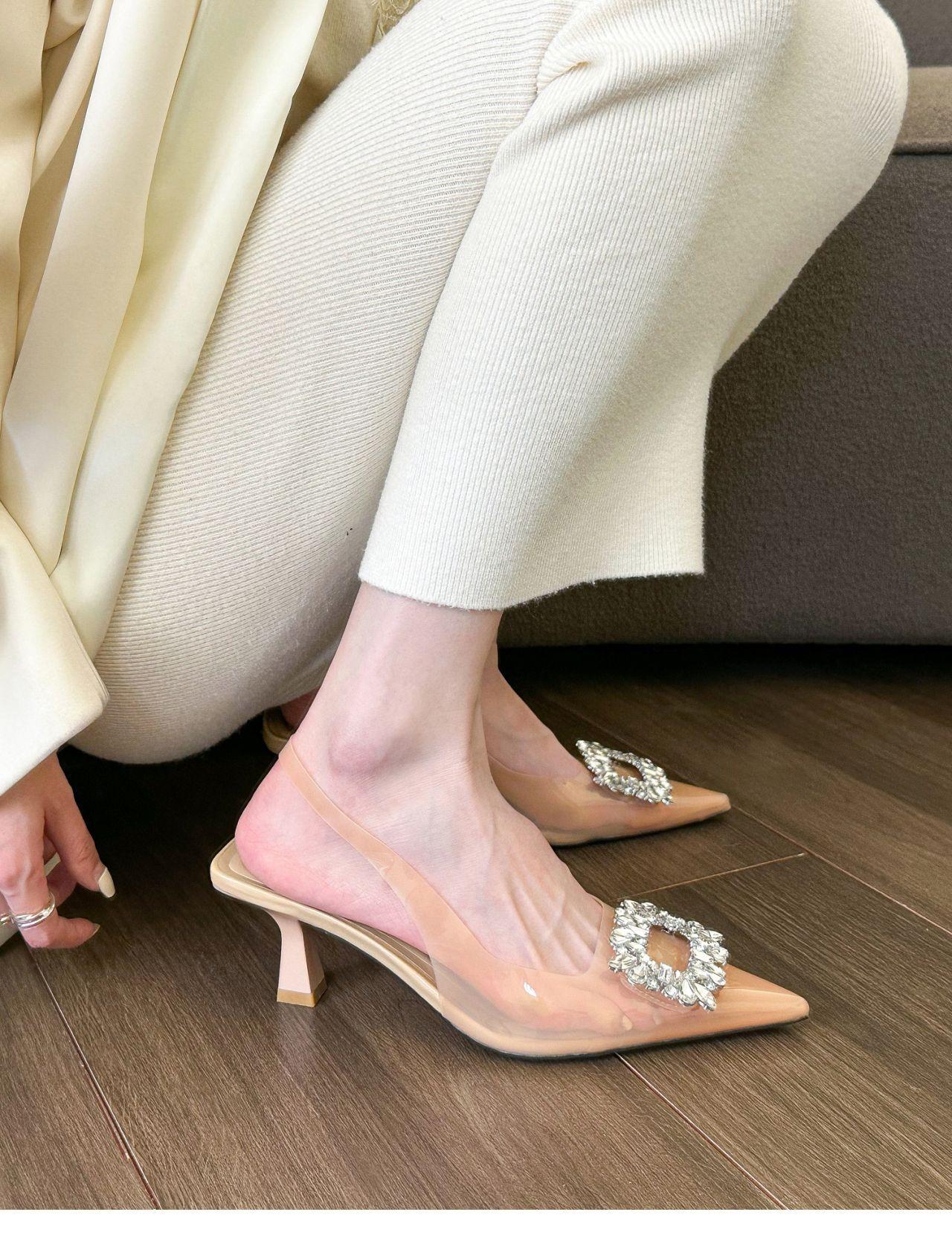 

Босоножки с тонким каблуком и заостренным носком, весна 2025, новая корейская версия, женские туфли с юбкой, прозрачные туфли на высоком каблуке, темпераментные туфли со стразами 39