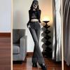 Black and gray micro-flared jeans women's season, new high-waisted rough-edged slim horseshoe pants