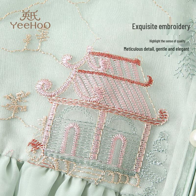YEEHOO Girls' Hanfu Style Embroidered Mesh Princess Dress
