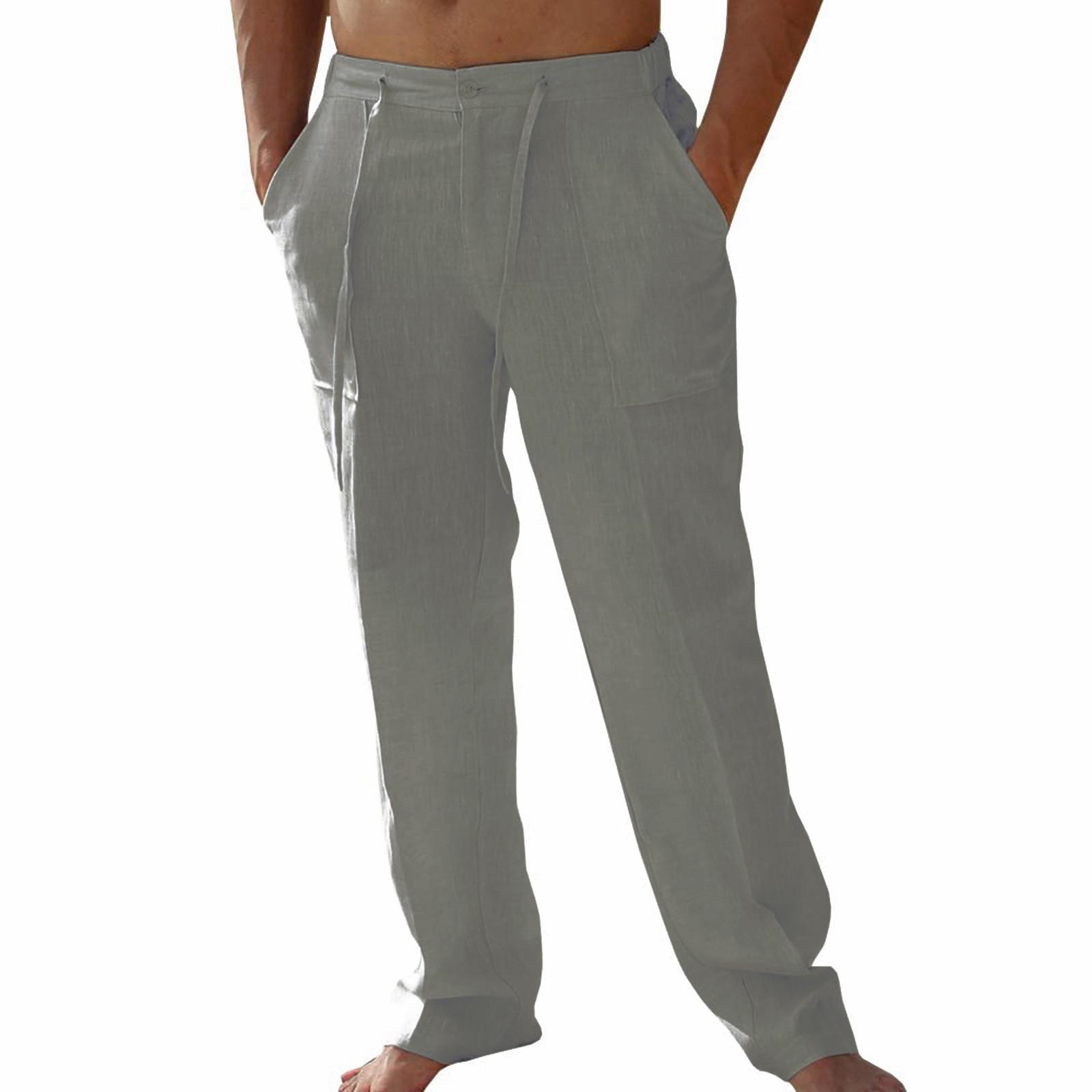 

Мужские повседневные льняные брюки с заплатками и завязками, прямые, летние, пляжные, для йоги M