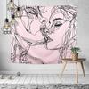 Kissing Tapestry Many Sizes 2D Print Pink Line Art Couple Thick Polyester Living Room Bedroom Dorm Romantic Sweet