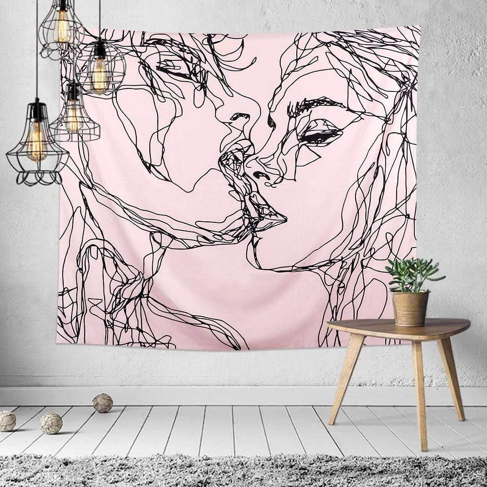 Kissing Tapestry Many Sizes 2D Print Pink Line Art Couple Thick Polyester Living Room Bedroom Dorm Romantic Sweet