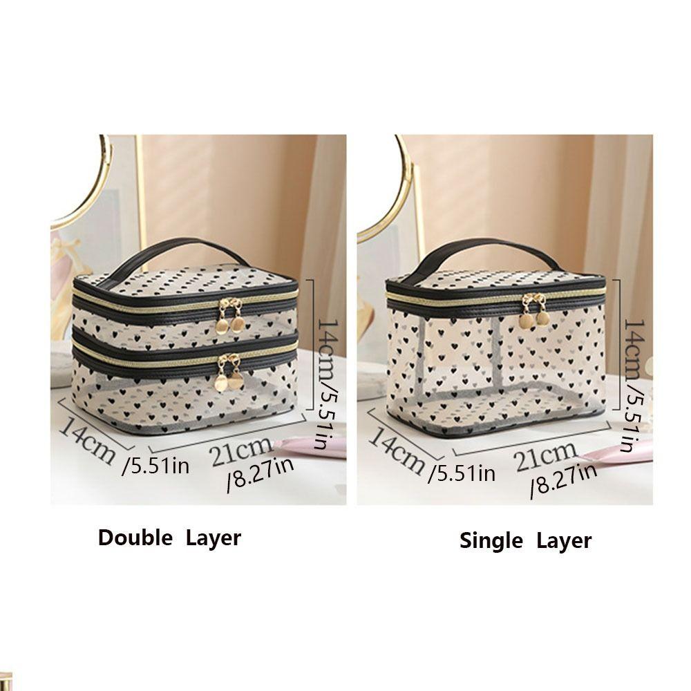 Black Heart Printed Mesh Love Makeup Bag Large Capacity Women Toiletry Bag Women